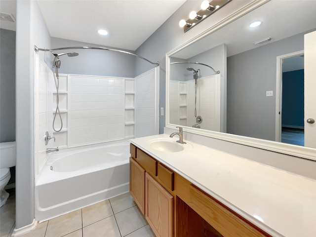 full bathroom featuring tile patterned flooring, vanity, toilet, and bathtub / shower combination