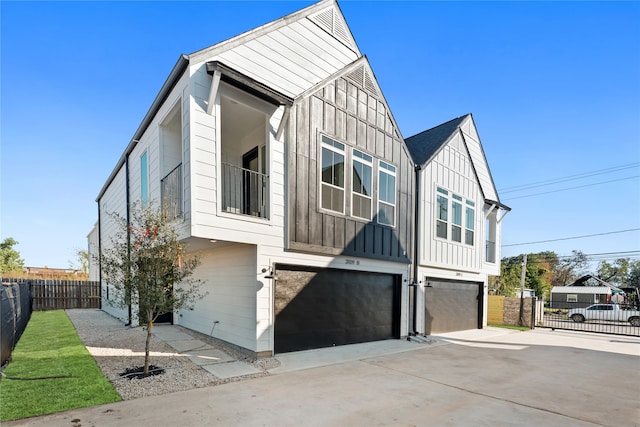 exterior space with a garage