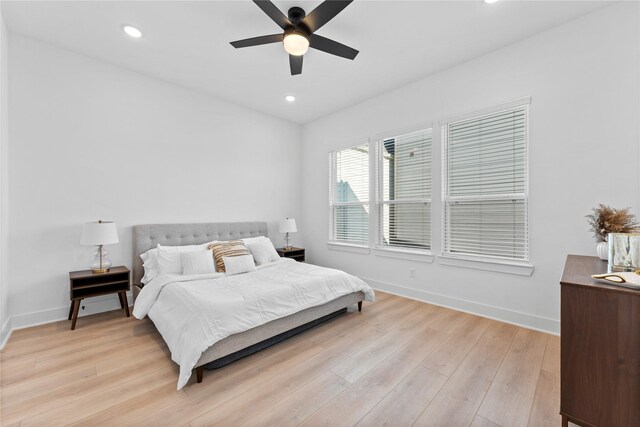 3109 Jensen Dr Unit B, Houston, TX 77026 - bedroom featuring ceiling fan and light hardwood / wood-style floors