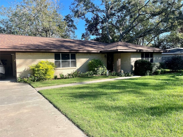 ranch-style house featuring a front yard