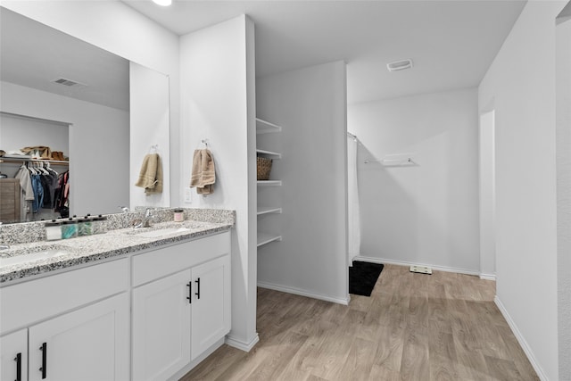 bathroom featuring vanity and wood-type flooring