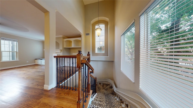 stairway featuring hardwood / wood-style flooring