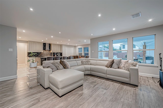 living room with light wood-type flooring