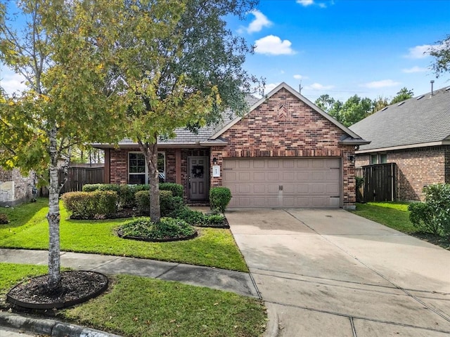 view of front facade with a garage and a front lawn