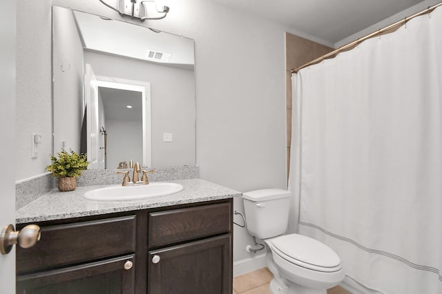 bathroom with tile patterned flooring, vanity, and toilet