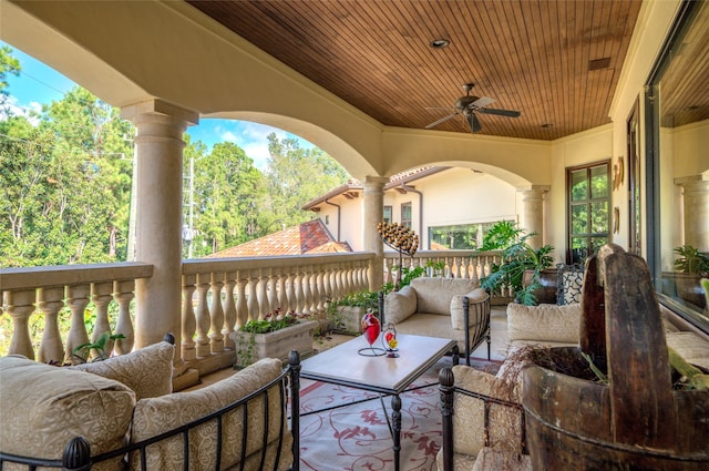 view of patio featuring outdoor lounge area and ceiling fan