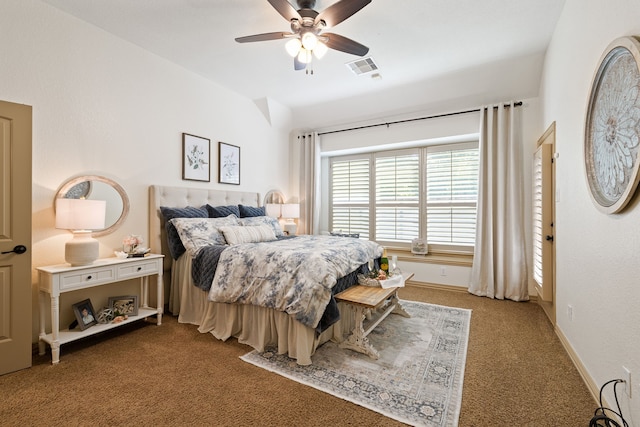 bedroom featuring ceiling fan and light colored carpet