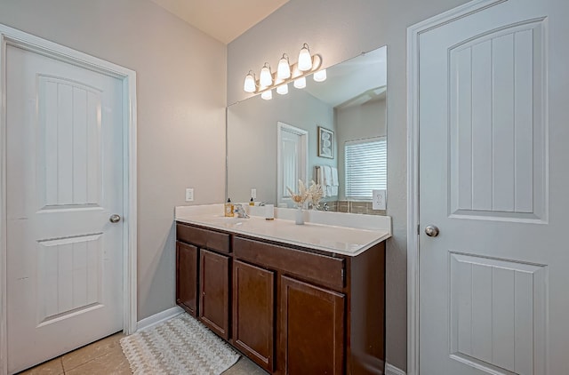 bathroom with tile patterned floors and vanity