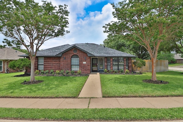 single story home featuring a front yard