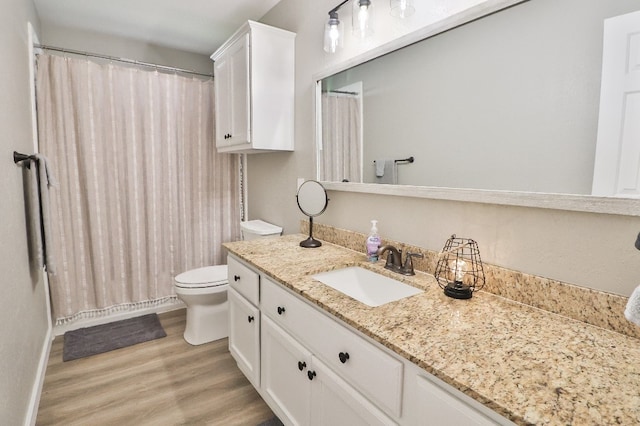 bathroom featuring hardwood / wood-style flooring, vanity, and toilet