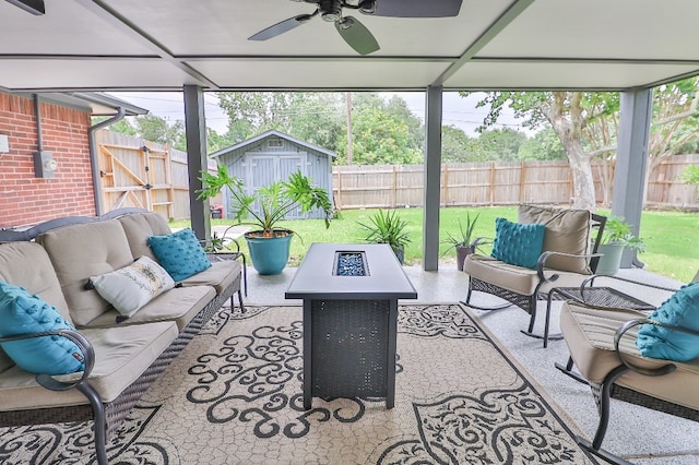 sunroom / solarium with ceiling fan and plenty of natural light