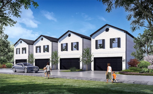 view of front of property featuring a garage and a front yard