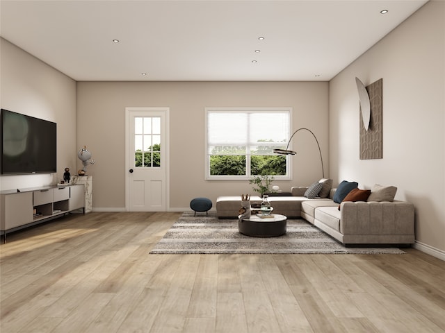 living room with light wood-type flooring