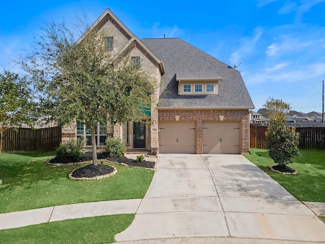 view of front facade featuring a garage and a front lawn