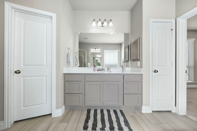 bathroom with vanity and wood-type flooring