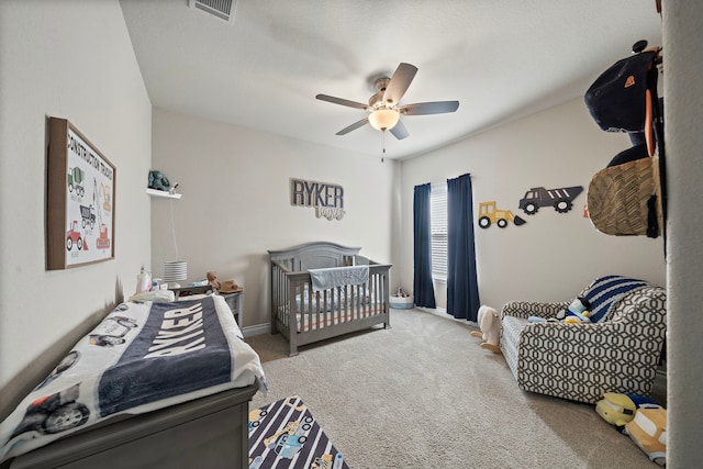 bedroom with carpet and ceiling fan