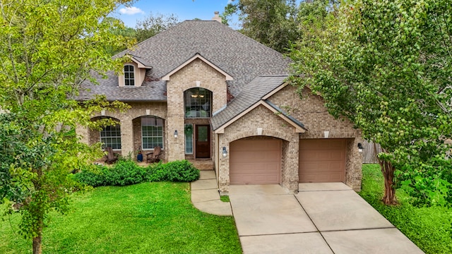 french country style house with a front yard