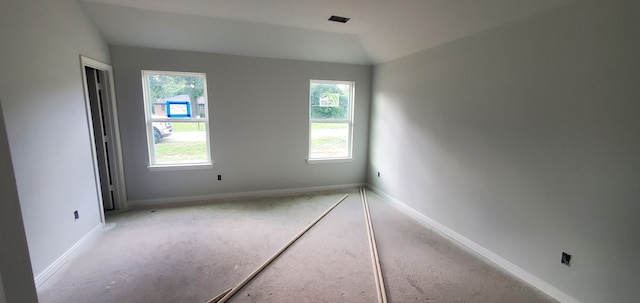 spare room featuring a healthy amount of sunlight and vaulted ceiling