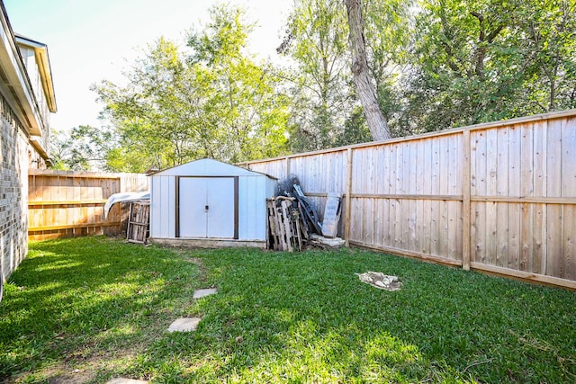 view of yard with a storage shed