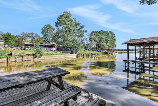 dock area with a water view