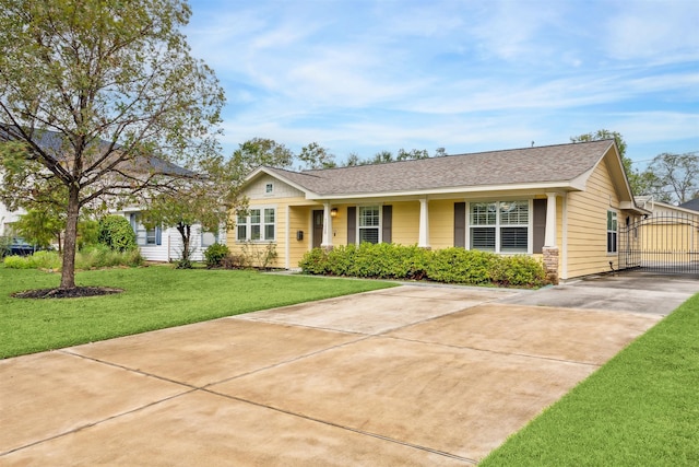 ranch-style house featuring a front lawn