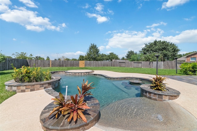 view of pool featuring pool water feature and a hot tub