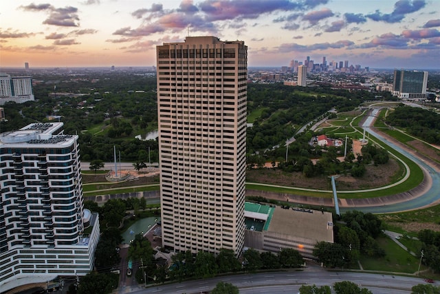 view of aerial view at dusk