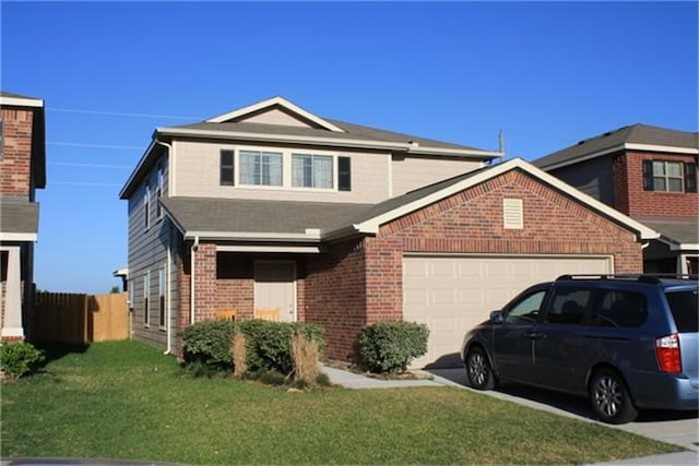 front of property with a front lawn and a garage