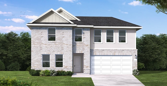 view of front of house with a garage and a front lawn