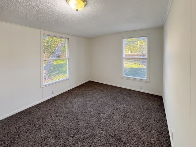 carpeted spare room with a textured ceiling