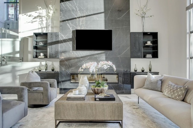 living room featuring concrete floors