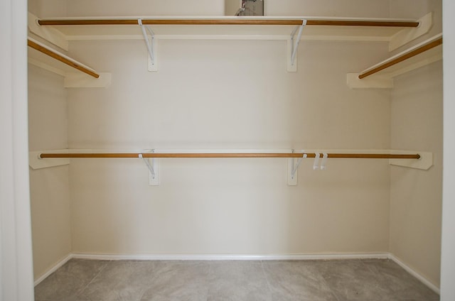 spacious closet featuring light colored carpet