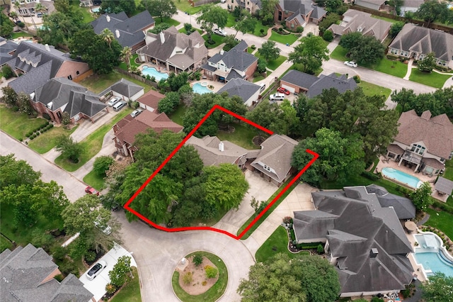 6627 Butler Oaks Ct, Spring, TX 77389 - aerial view of residential area featuring a pool area and property boundaries highlighted