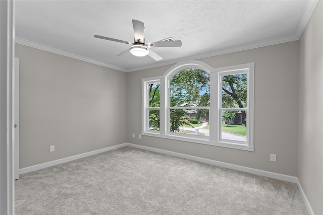 6627 Butler Oaks Ct, Spring, TX 77389 - carpeted empty room featuring healthy amount of natural light, baseboards, a ceiling fan, crown molding, and a textured ceiling