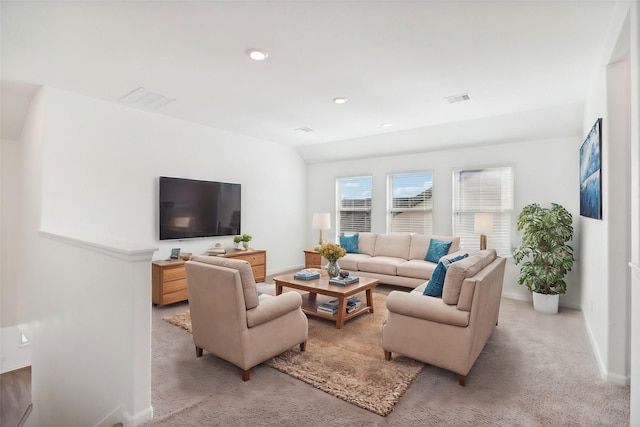 living room with light carpet