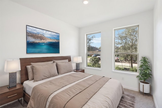 carpeted bedroom featuring multiple windows