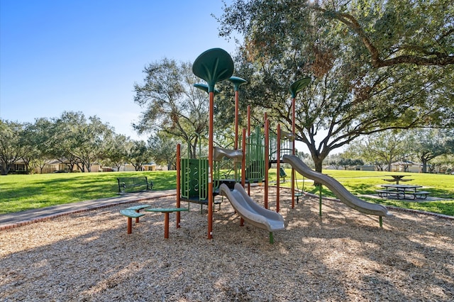 view of play area with a lawn