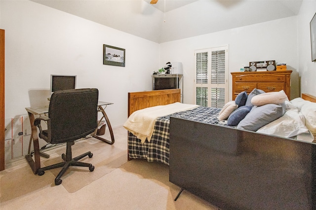 bedroom with light carpet