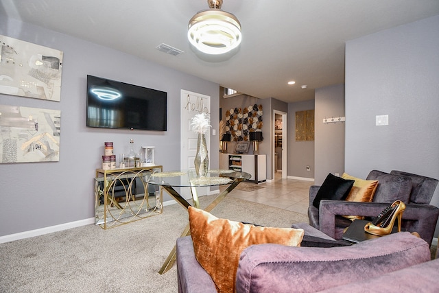 living room with light carpet