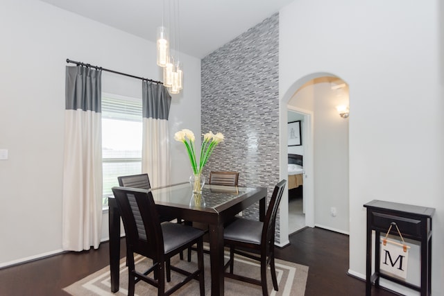 dining area with dark hardwood / wood-style flooring