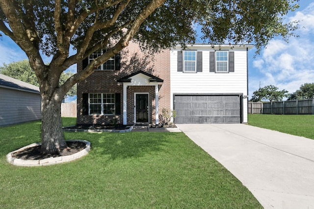 view of front facade with a garage and a front lawn