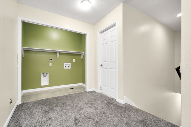 washroom featuring hookup for a washing machine, carpet, and hookup for an electric dryer