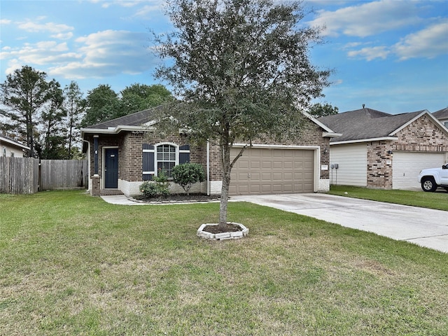 ranch-style house featuring a front lawn and a garage