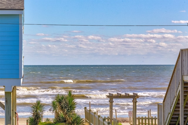 view of water feature with a view of the beach