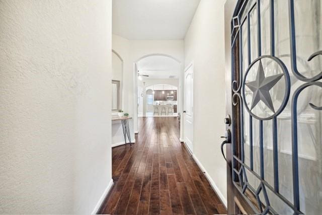 corridor with dark hardwood / wood-style flooring