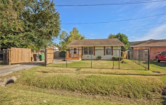 single story home with a front yard