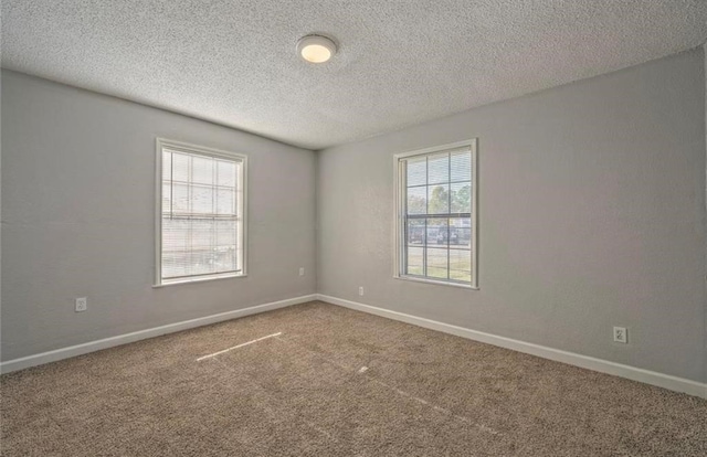 spare room featuring carpet flooring and a textured ceiling