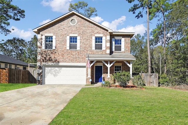 view of front of house with a garage and a front lawn