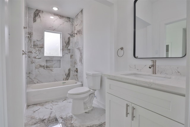 9339 Lavender St, North Houston, TX 77016 - bathroom featuring vanity, shower / bath combination, and marble finish flooring