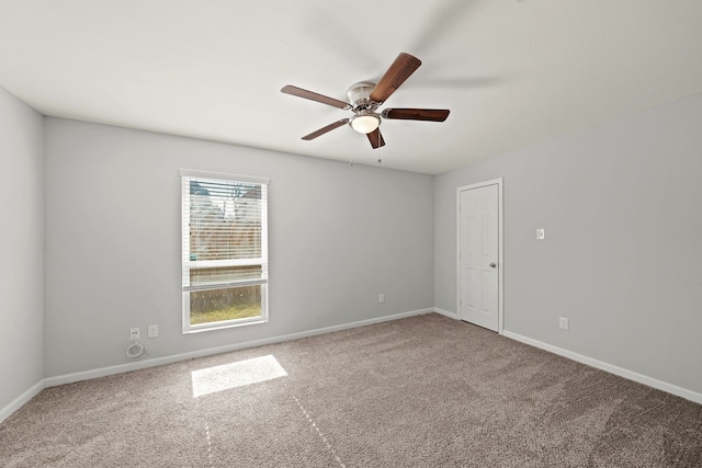 empty room featuring ceiling fan and carpet